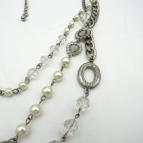 Layered Necklace 22" Silver Tone Chain Imitation Pearls Lucite Beads Multi Layer - Picture 4 of 13